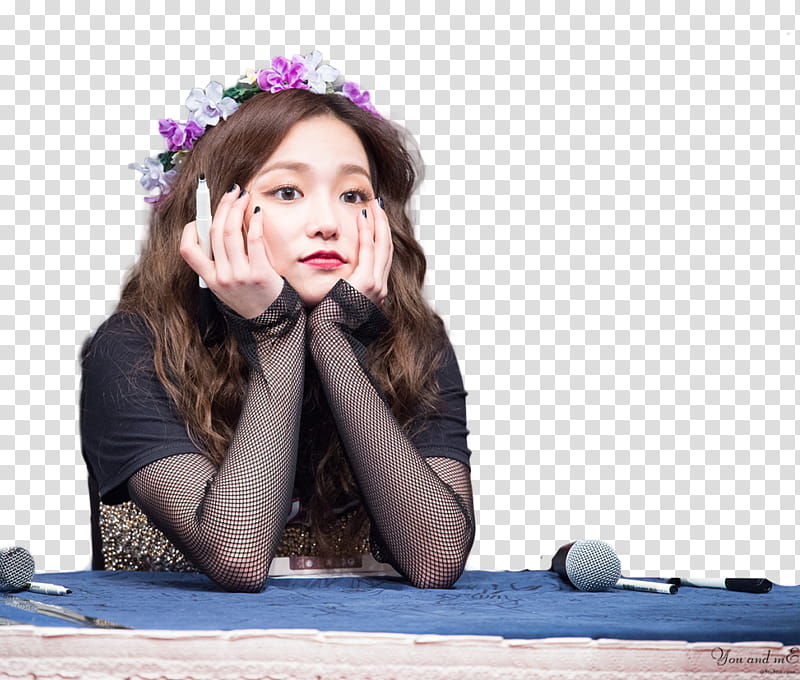 Render  HQ CLC Yeeun, woman leaning on table beside microphone transparent background PNG clipart