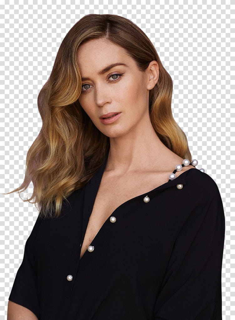 Emily Blunt, woman wearing black quarter-sleeved top transparent background PNG clipart