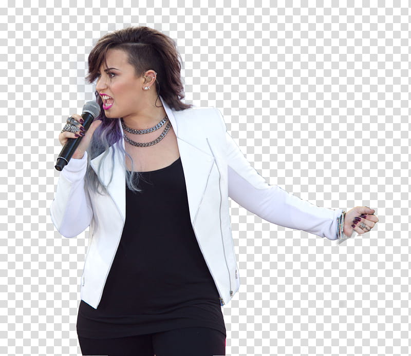 Demi Lovato, woman holding microphone transparent background PNG clipart