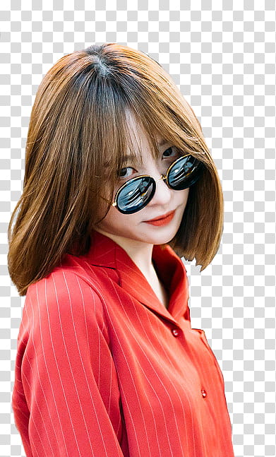 HANI, woman wearing red striped top and sunglasses transparent background PNG clipart