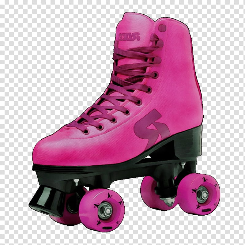 footwear quad skates roller skates pink roller skating, Watercolor, Paint, Wet Ink, Freestyle Slalom Skating, Shoe, Roller Sport, Magenta transparent background PNG clipart