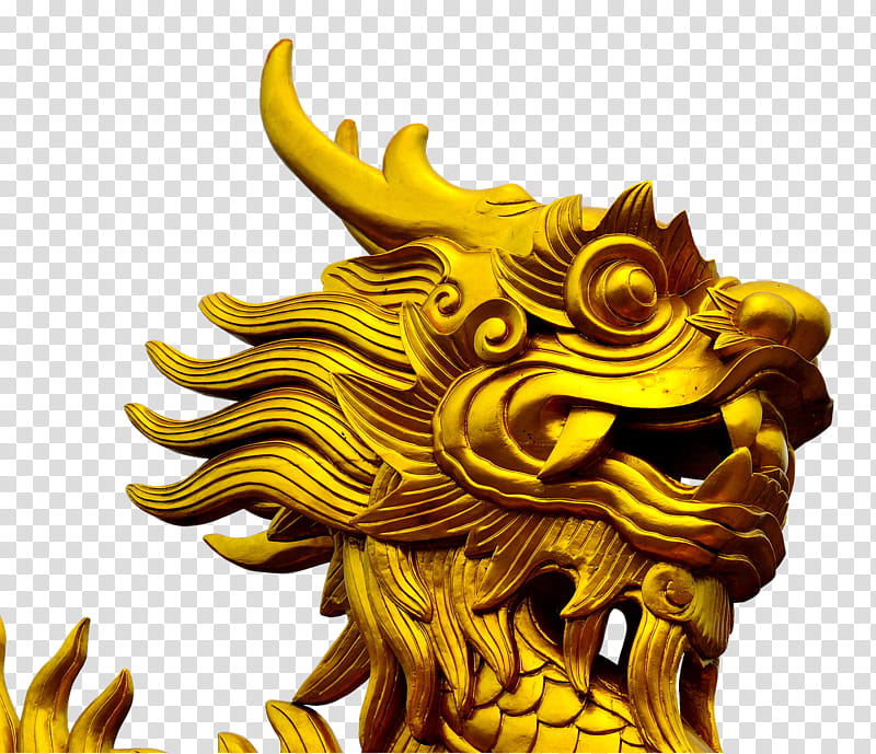 Chinese Dragon, Yellow, Mythology, Carving, Gold transparent background PNG clipart