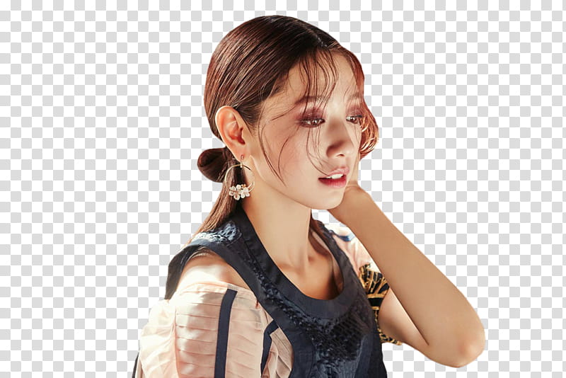 Park Shin Hye ELLE P, woman holding her left ear transparent background PNG clipart