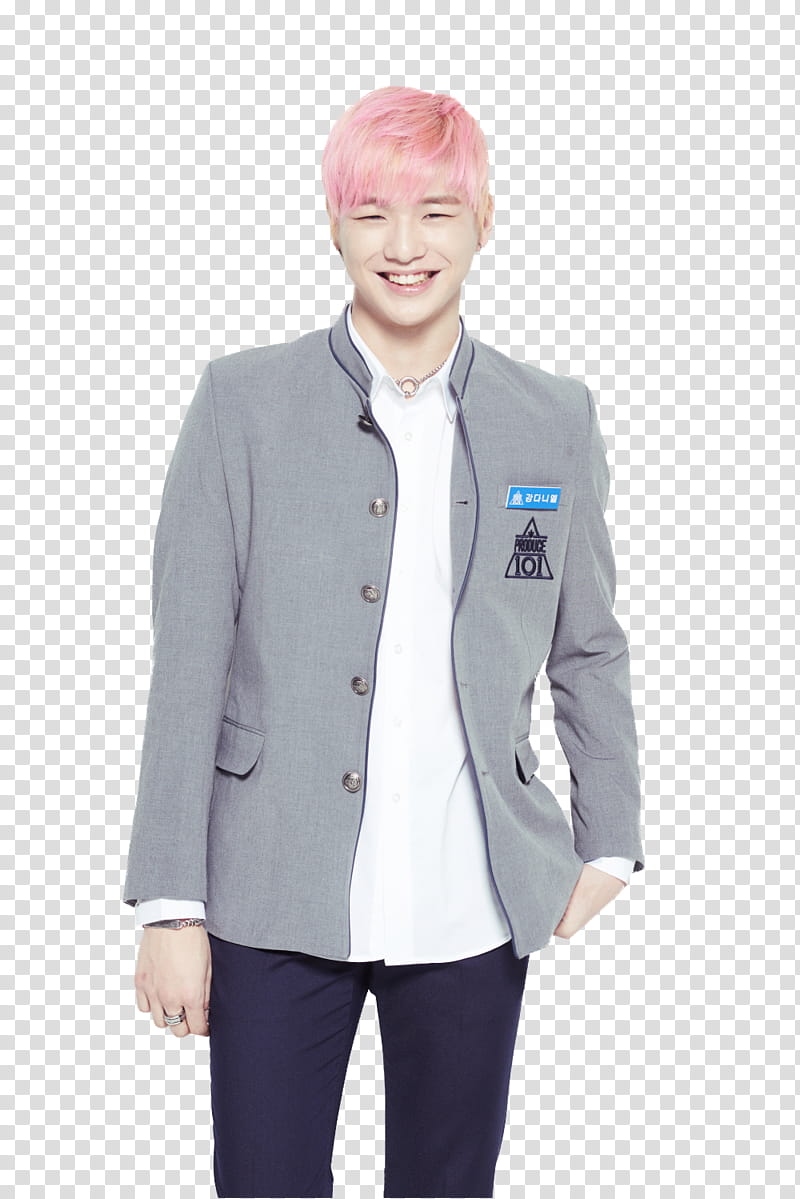 KANG DANIEL WANNA ONE , man in grey button-up jacket transparent background PNG clipart
