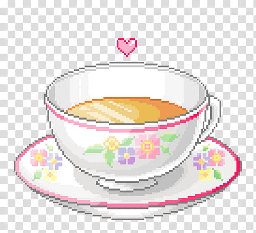 PixelPastel s, white and pink teacup on plate transparent background PNG clipart
