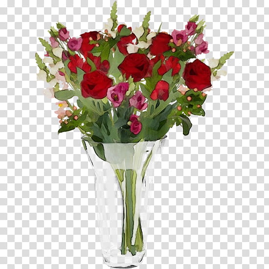 flower cut flowers plant bouquet vase, Watercolor, Paint, Wet Ink, Red, Pink, Flowerpot, Sweet Pea transparent background PNG clipart