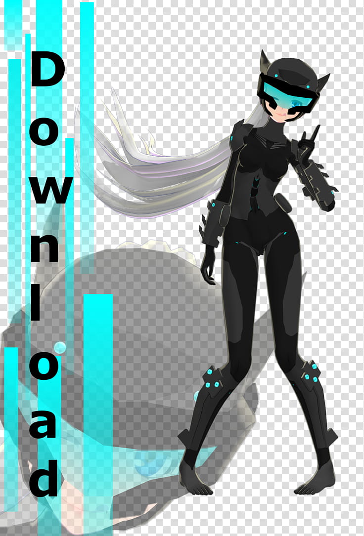 MMD TDA Cyborg chan, gray-haired female anime character wearing black suit transparent background PNG clipart