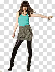 Selena gomez Colors, woman wearing teal camisole and grey skirt transparent background PNG clipart