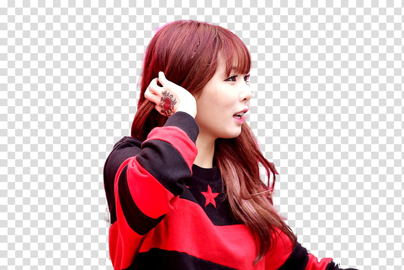 Render , Hyuna wearing red and black striped sweatshirt transparent background PNG clipart