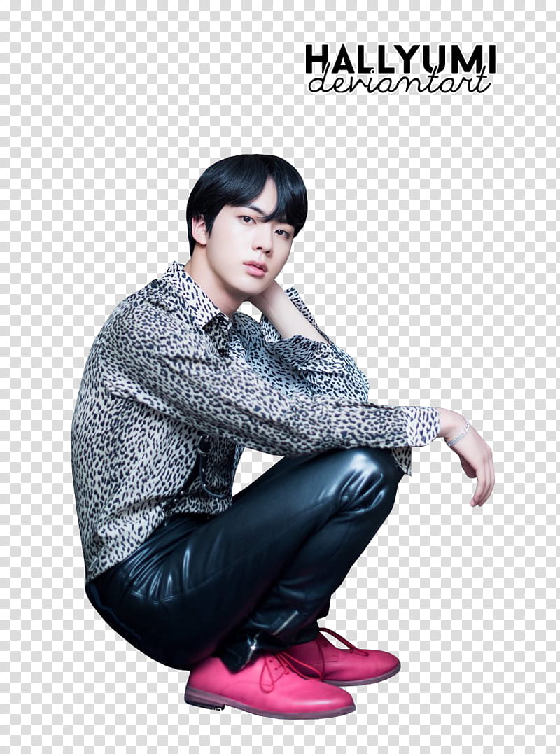 Jin BBMAs , man wearing leopard print long-sleeved shirt transparent background PNG clipart