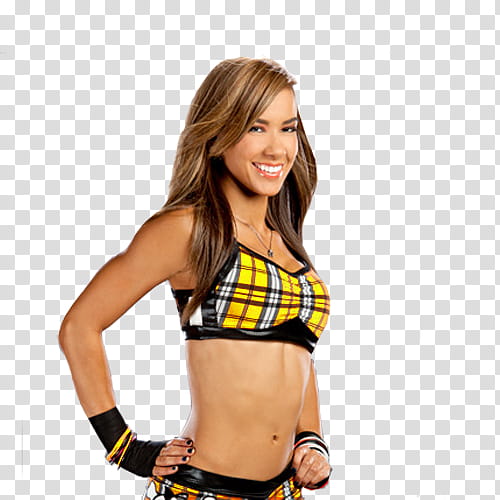 Aj Lee, woman wearing black and yellow sports bra transparent background PNG clipart