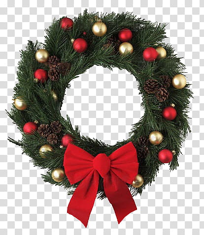 Christmas, red and green Christmas wreath transparent background PNG clipart