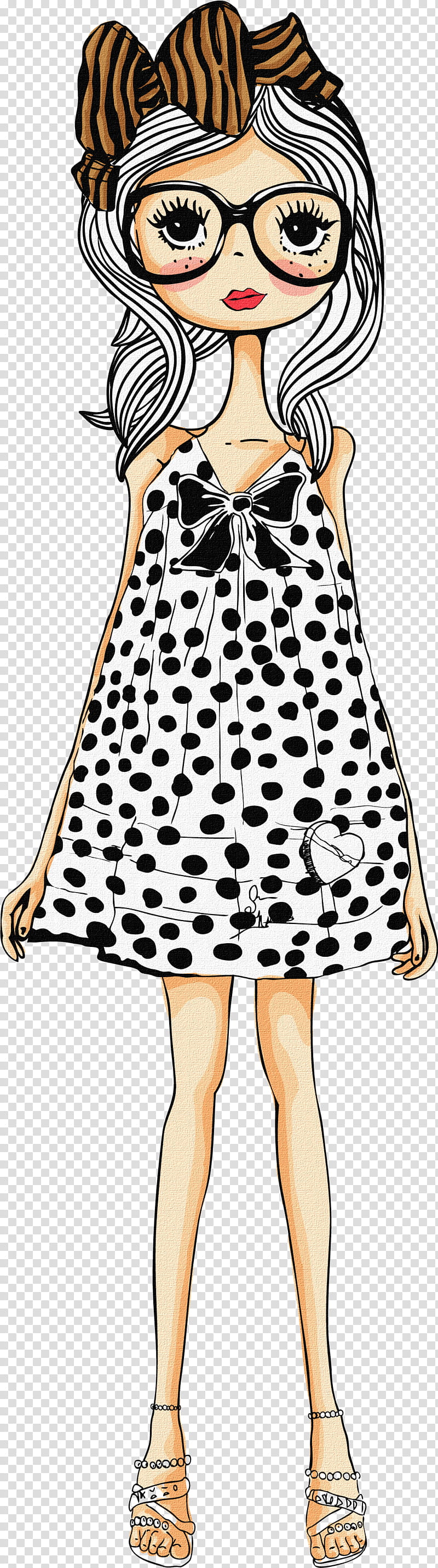 Chicas, woman in black and white polka-dot dress transparent background PNG clipart