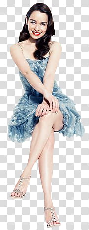 EmiliaClarke, woman in blue dress while sitting transparent background PNG clipart