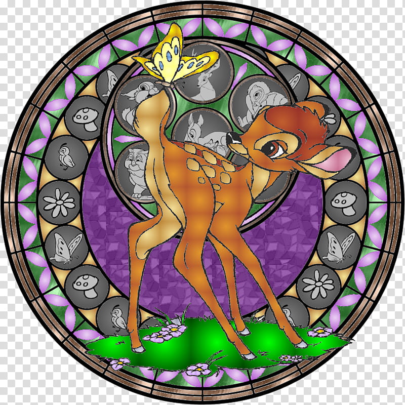 Bambi Stained Glass, brown deer and butterfly illustration transparent background PNG clipart