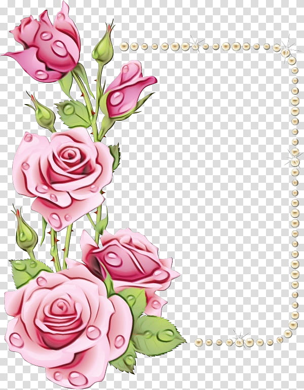 Watercolor Flowers Frame, Paint, Wet Ink, Rose, Frames, Pink, Shabby Chic, Garden Roses transparent background PNG clipart
