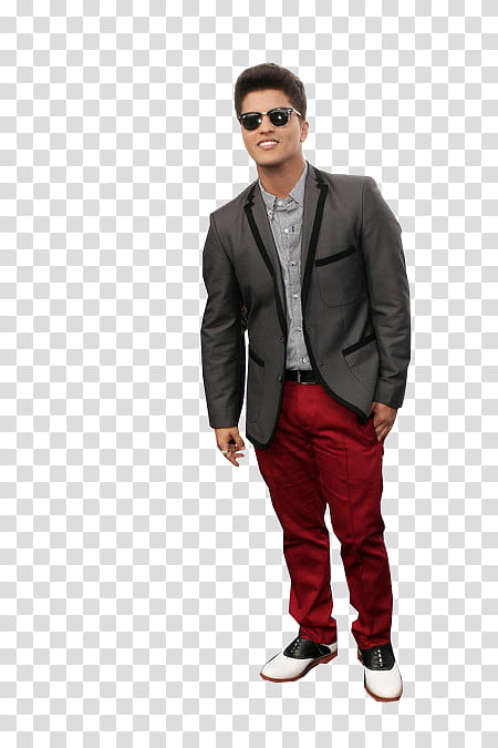 Bruno Mars, man in black suit and red pants transparent background PNG clipart