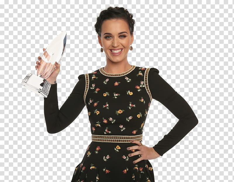Katy Perry, woman holding trophy transparent background PNG clipart