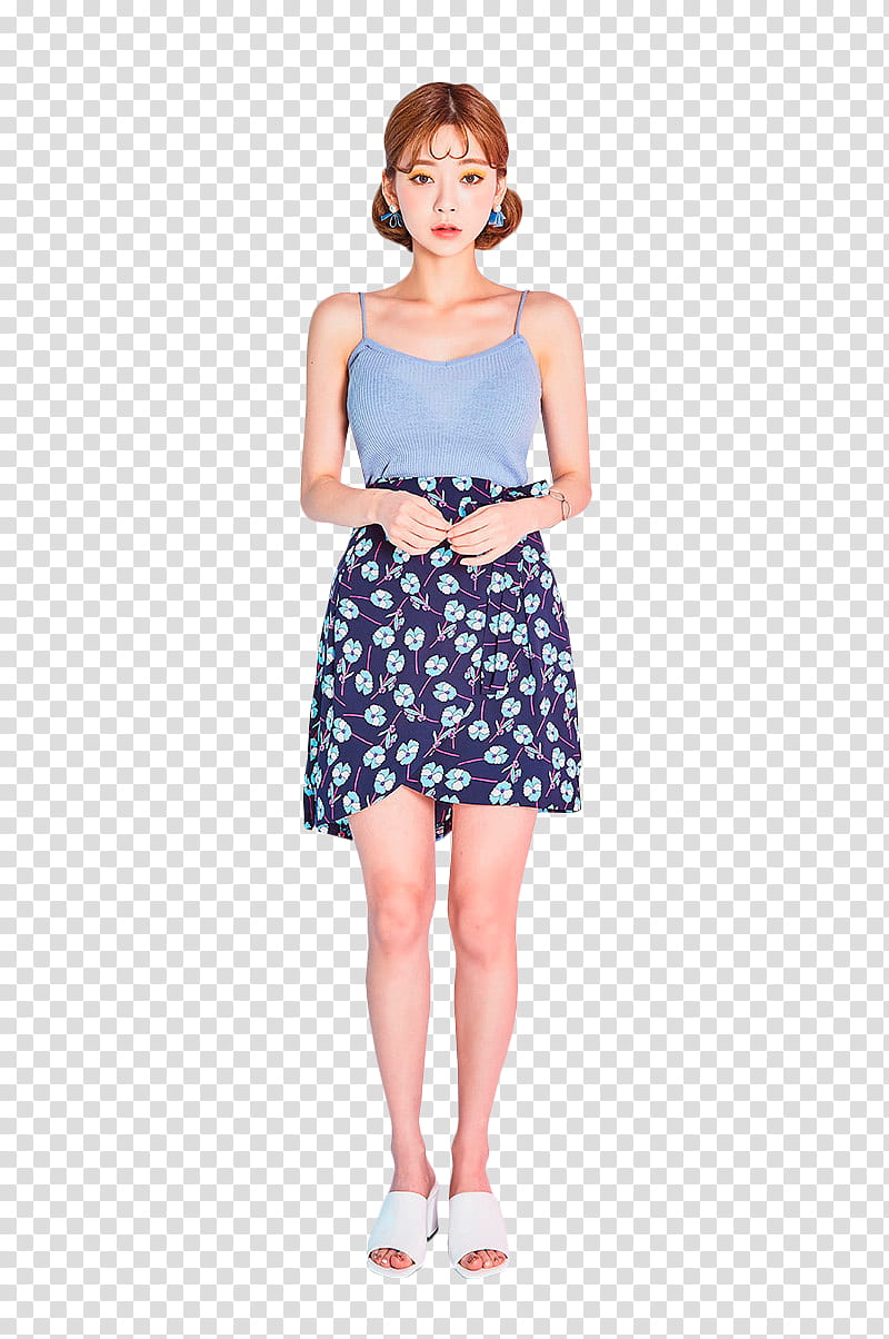 TAE RI, women's blue camisole and floral skirt transparent background PNG clipart