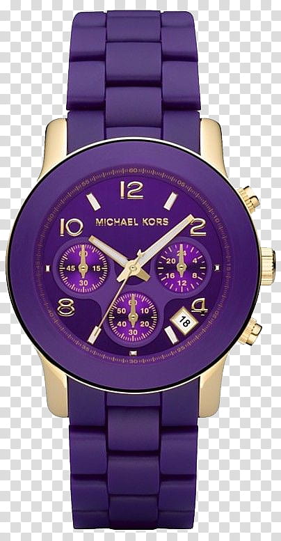 , round purple chronograph watch with link bracelet transparent background PNG clipart