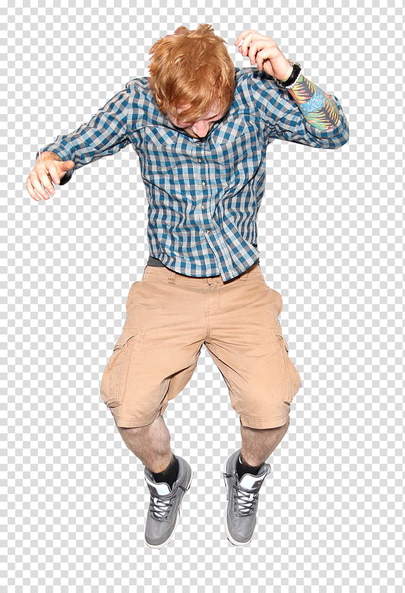 Ed Sheeran presentacion  de Julio , man jumping in blue dress shirt transparent background PNG clipart