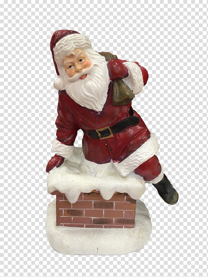 Santa steps out of chimney free to use, Santa Claus getting in chimney figurine transparent background PNG clipart
