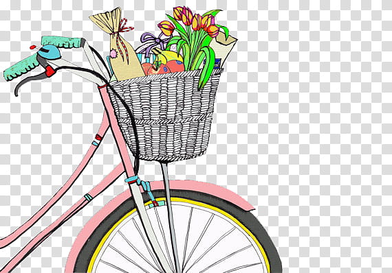 objects O, illustration of bicycle with flowers and in basket transparent background PNG clipart