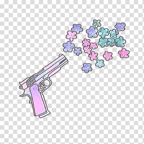 WATCHERS, pink and gray semi-automatic pistol and flower transparent background PNG clipart