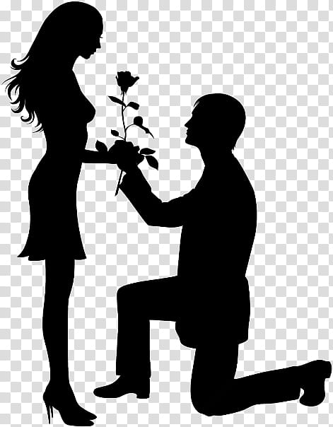Woman Happy, Marriage Proposal, Silhouette, Love, Engagement, Human, Romance, Blackandwhite transparent background PNG clipart