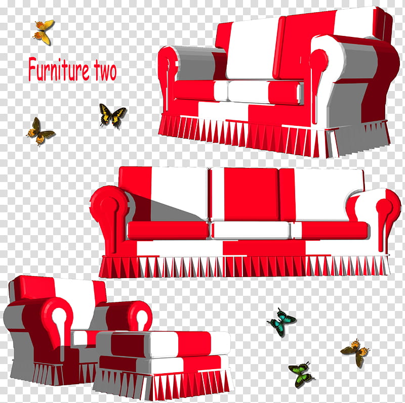 Furniture Set Two, red-and-white fabric sofa illustration transparent background PNG clipart