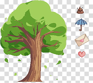 Free pixel sprites heart poop letter umbrella etc, green tree illustration transparent background PNG clipart