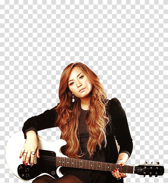 Demi Lovato Nuevos, woman holding guitar transparent background PNG clipart