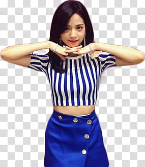 Jisoo BLACKPINK, woman in blue skirt and white and blue top transparent background PNG clipart