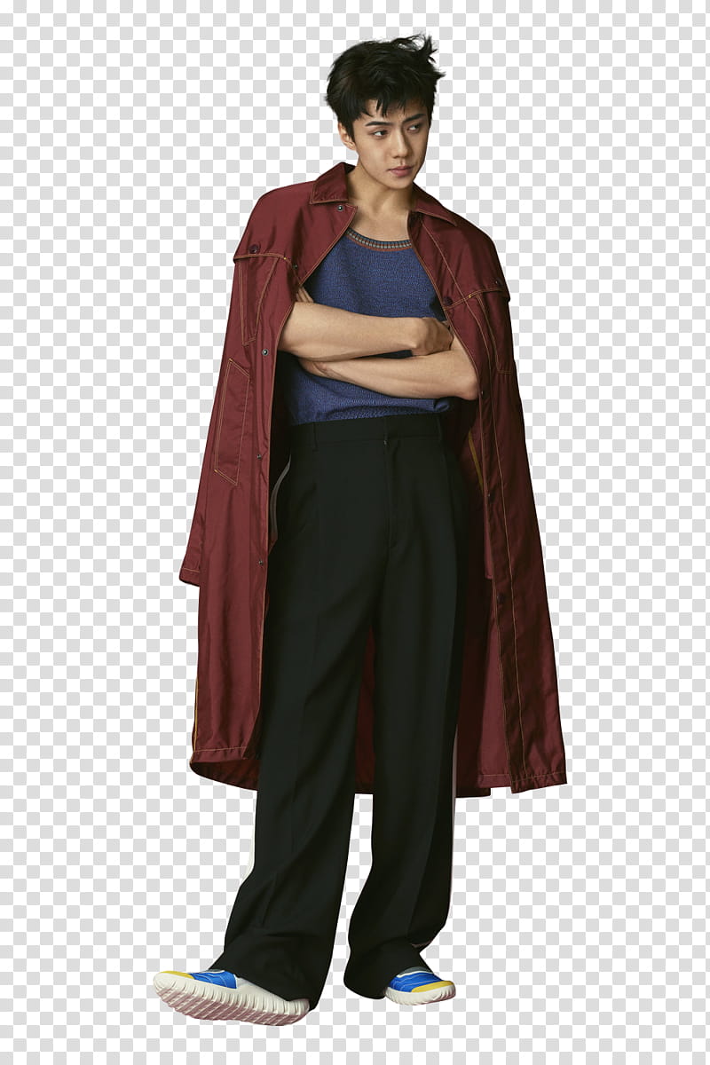 EXO SeHun L Optimum P, man wearing red overcoat art transparent background PNG clipart