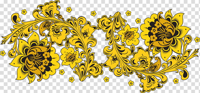 Sunflower Drawing, Khokhloma, Ornament, Russian, Embroidery, Handicraft, Yellow, Gold transparent background PNG clipart