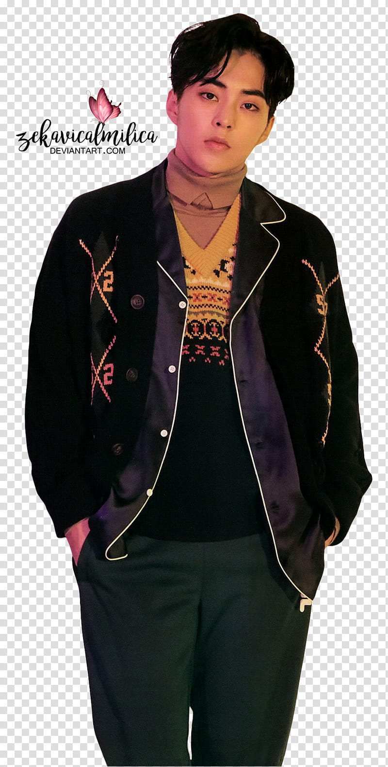EXO Xiumin  Season Greetings, man wearing black jacket transparent background PNG clipart