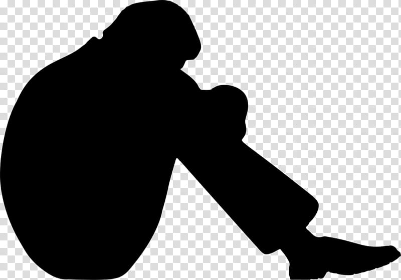 Silhouette Black, Outkast, Sadness, Depression, Social Anxiety Disorder, Arm, Blackandwhite, Sitting transparent background PNG clipart