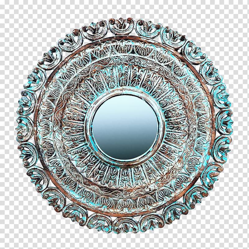 round blue and brown framed mirror transparent background PNG clipart
