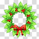 green and red holly wreath with red ribbon illustration transparent background PNG clipart