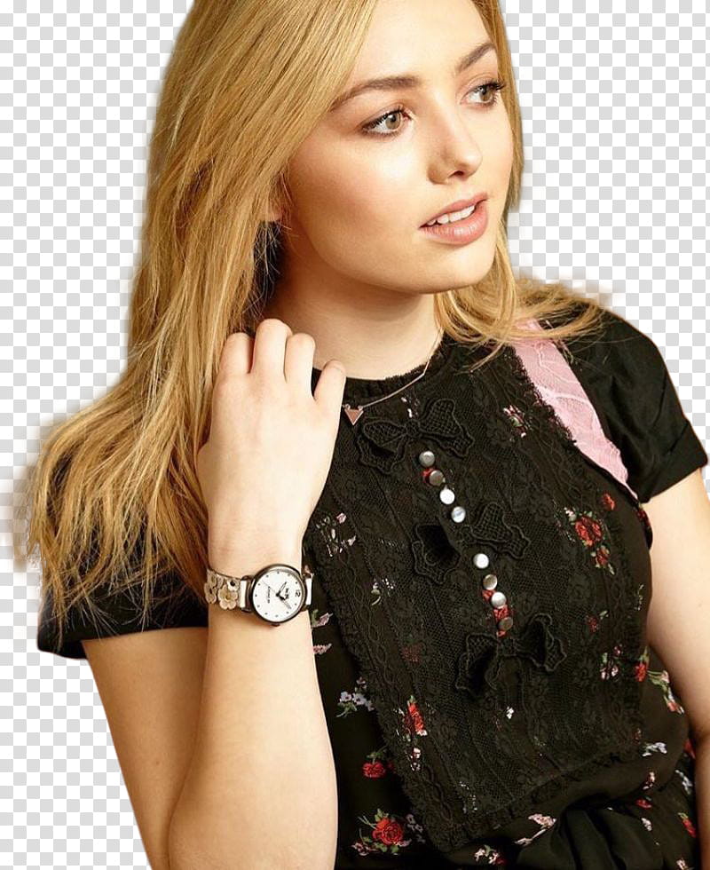 Peyton List, women's black and red floral shirt transparent background PNG clipart