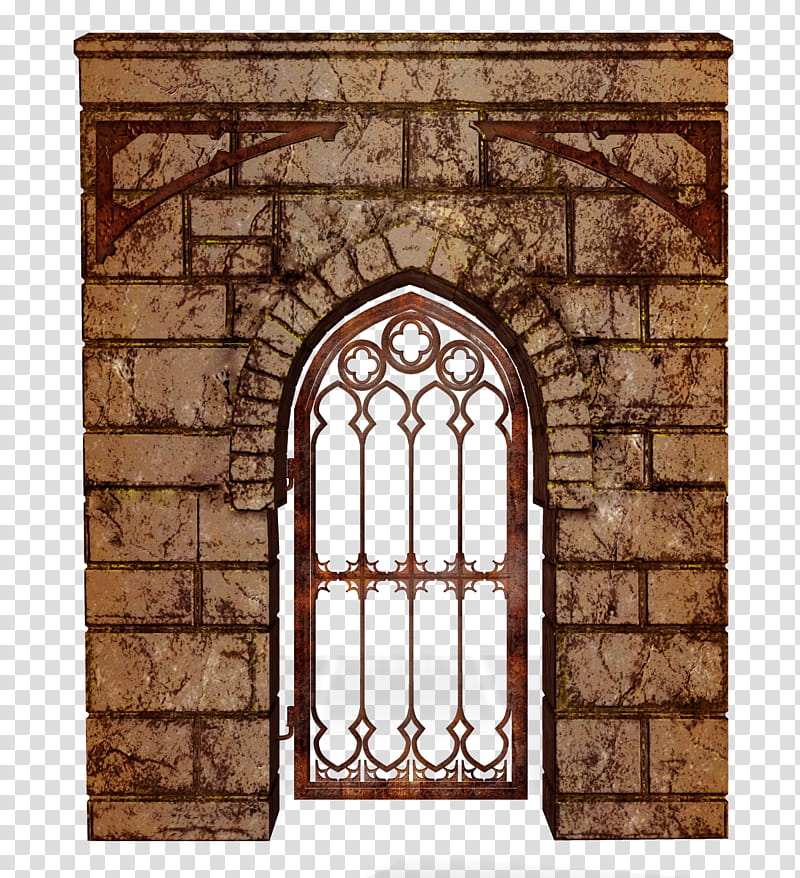 TWD Castle wall with door, brown brick wall with brown metal door transparent background PNG clipart
