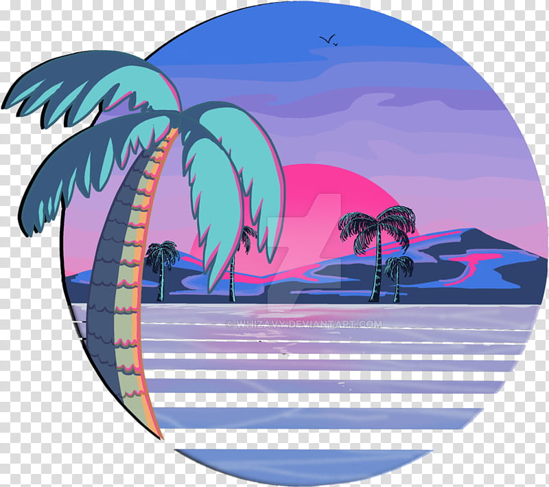 Vaporwave Palm Tree, Aesthetics, Purple, Sky, Pink, Plate, Horizon, Magenta transparent background PNG clipart