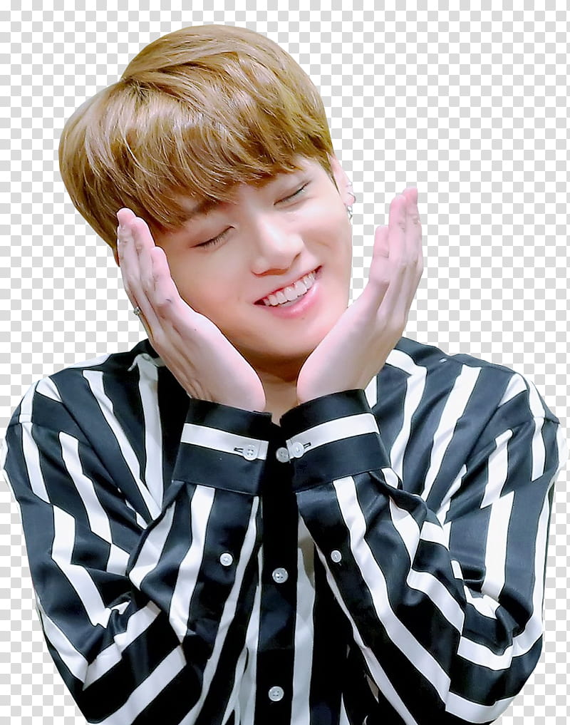 JungKook BTS, cutout of man wearing white and black pinstriped long-sleeved shirt transparent background PNG clipart