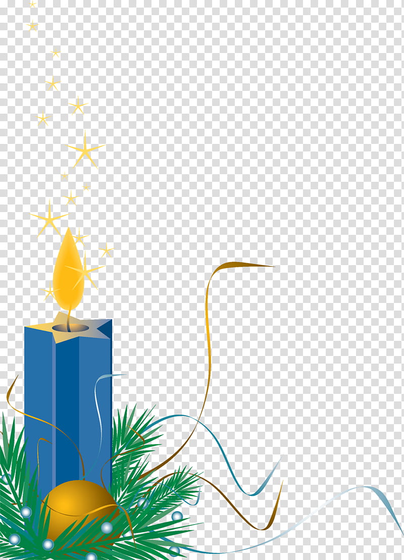 Christmas Tree Branch, Christmas Day, Santa Claus, Candle, Flower, Yellow, Flora, Plant transparent background PNG clipart