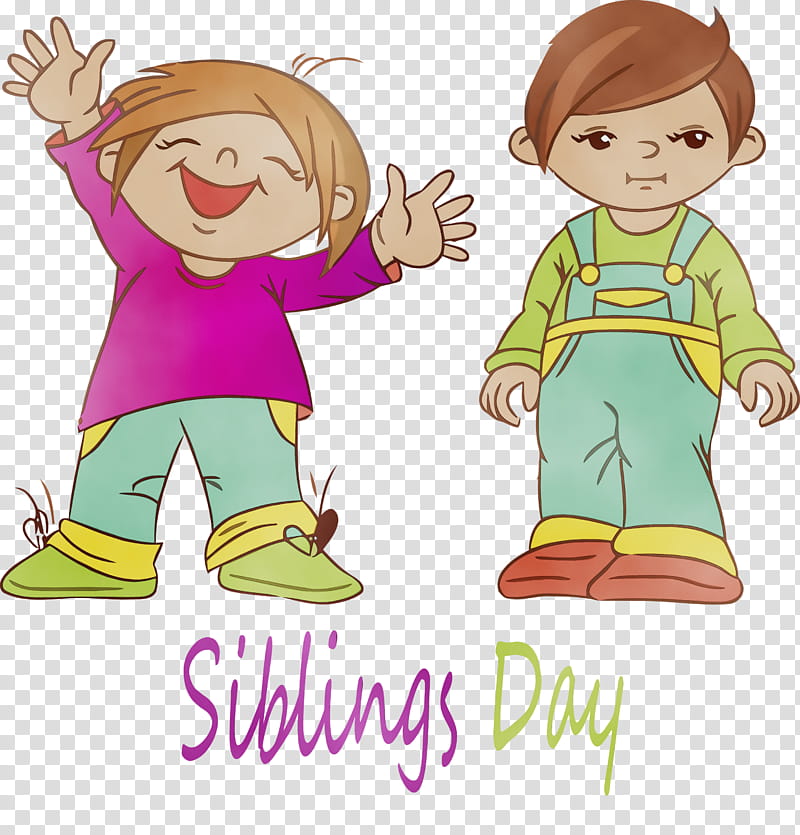 cartoon child sharing happy toddler, Siblings Day, Happy Siblings Day, National Siblings Day, Watercolor, Paint, Wet Ink, Cartoon transparent background PNG clipart