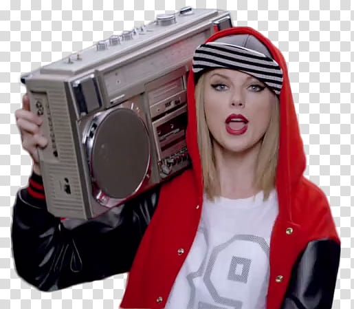 Taylor Swift Shake It Off Video NeonLights S, Taylor Swift carrying boombox with blue background transparent background PNG clipart