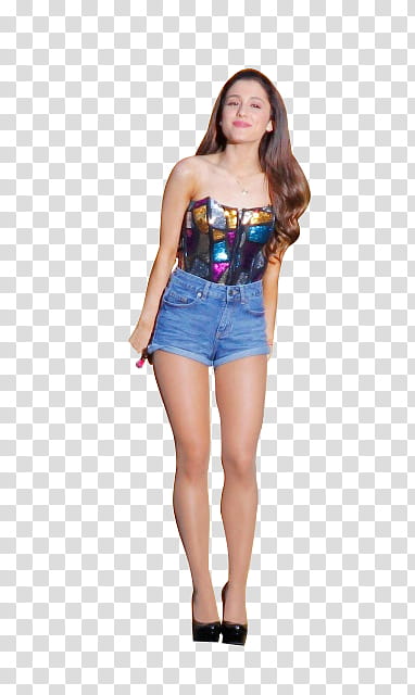 Ariana Grande Video Ba, women's blue denim shorts transparent background PNG clipart