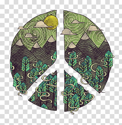 Pale s, green leaves and mountain peace sign transparent background PNG clipart