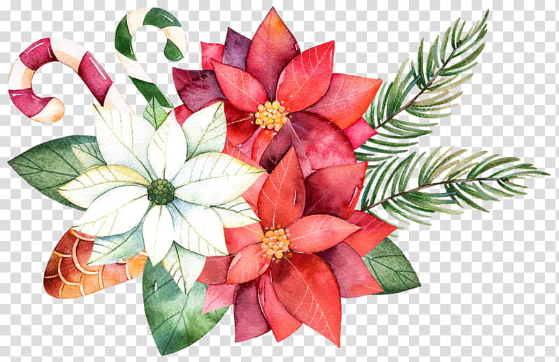 Party Background Ribbon, Floral Design, Flower, Flower Bouquet, Poinsettia, Christmas Day, Cut Flowers, Watercolor Painting transparent background PNG clipart