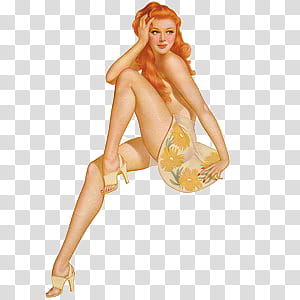  pin up girls , woman wearing white and yellow floral dress transparent background PNG clipart